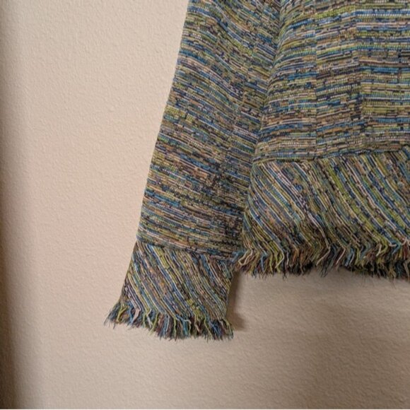 Laura Ashley Multicolored Striped Fringed Tweed Jacket With Single Button - Picture 2 of 12